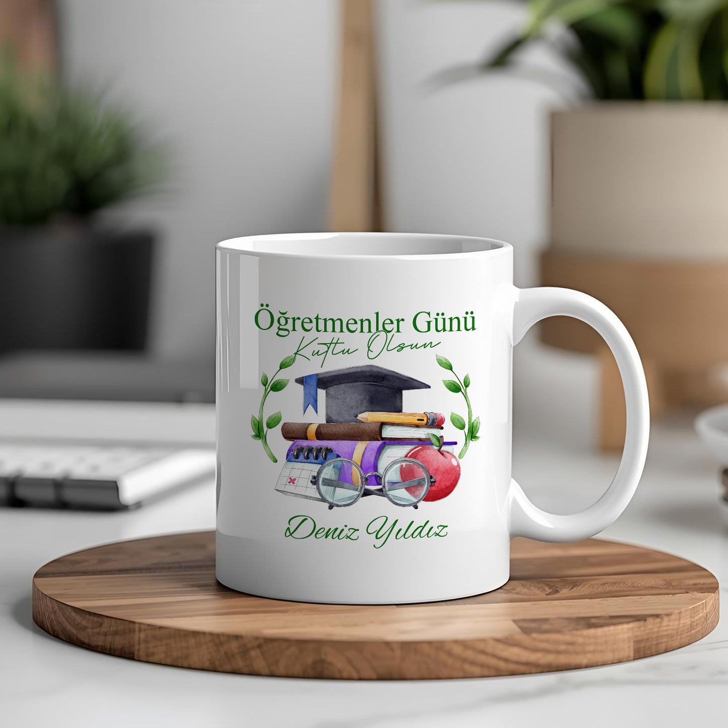 İsimli Öğretmenler Günü Tasarımlı Beyaz Kupa Bardak, Öğretmenler Günü Hediyesi, Kişiye Özel Bardak