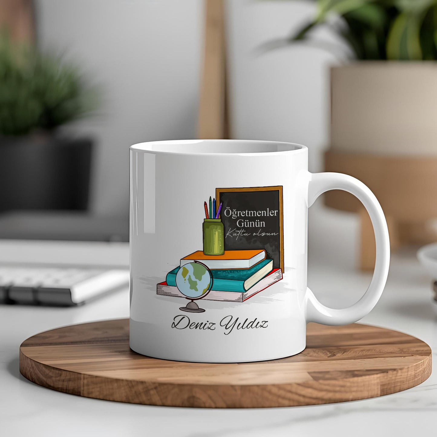 İsimli Öğretmenler Günü Tasarımlı Beyaz Kupa Bardak, Öğretmenler Günü Hediyesi, Kişiye Özel Bardak