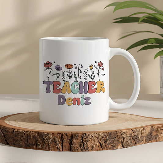 İsimli Öğretmenler Günü Tasarımlı Beyaz Kupa Bardak, Öğretmenler Günü Hediyesi, Kişiye Özel Bardak