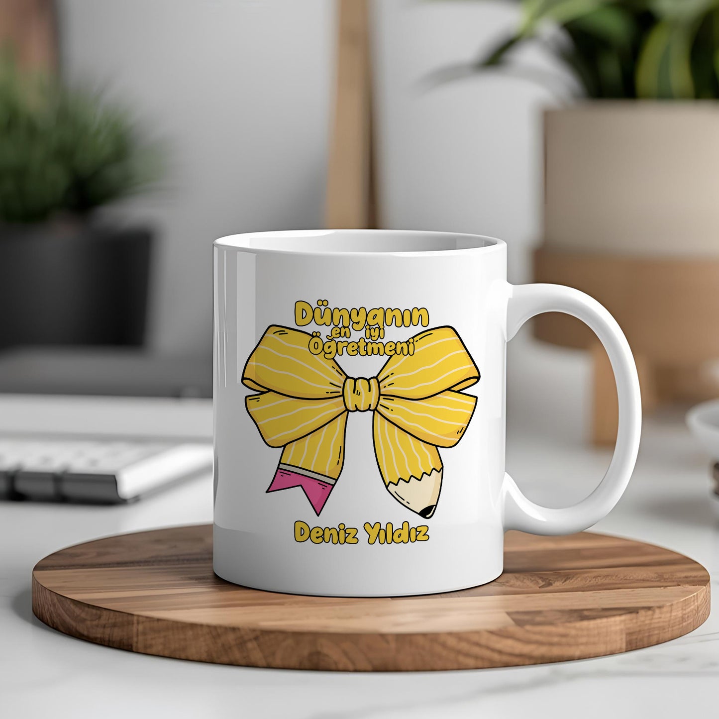 İsimli Öğretmenler Günü Tasarımlı Beyaz Kupa Bardak, Öğretmenler Günü Hediyesi, Kişiye Özel Bardak