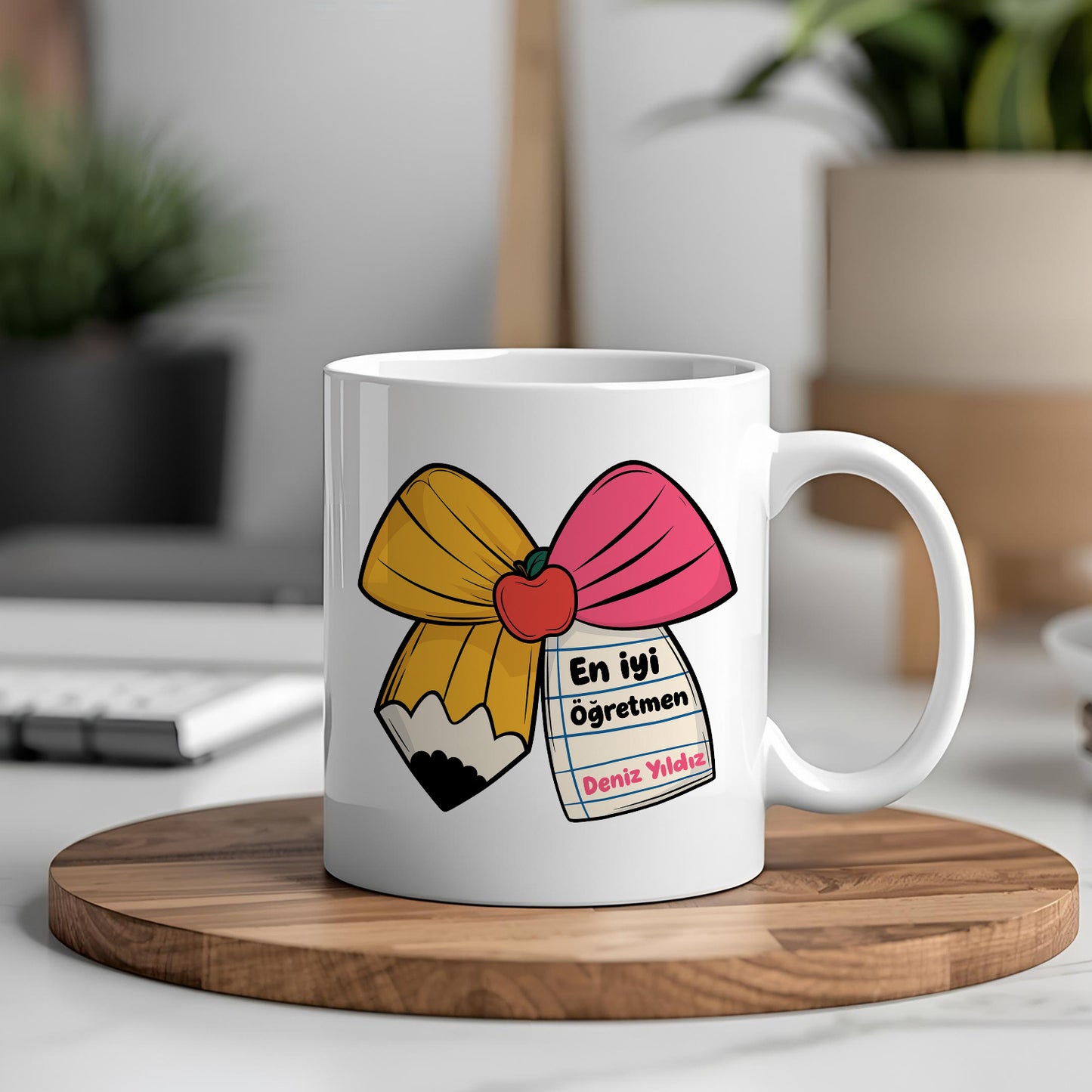 İsimli Öğretmenler Günü Tasarımlı Beyaz Kupa Bardak, Öğretmenler Günü Hediyesi, Kişiye Özel Bardak