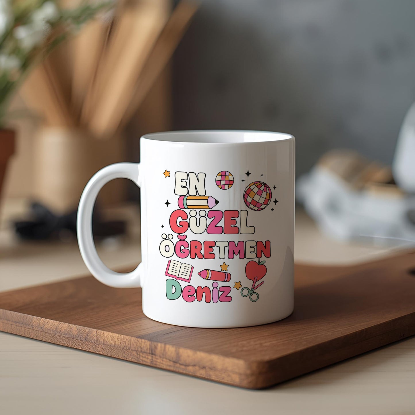 İsimli Öğretmenler Günü Tasarımlı Beyaz Kupa Bardak, Öğretmenler Günü Hediyesi, Kişiye Özel Bardak