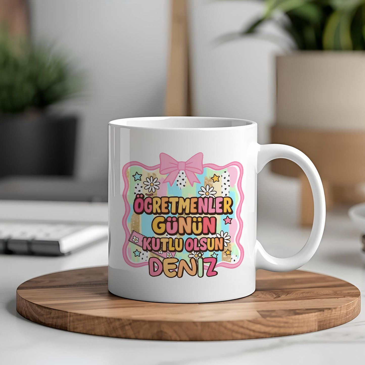 İsimli Öğretmenler Günü Tasarımlı Beyaz Kupa Bardak, Öğretmenler Günü Hediyesi, Kişiye Özel Bardak