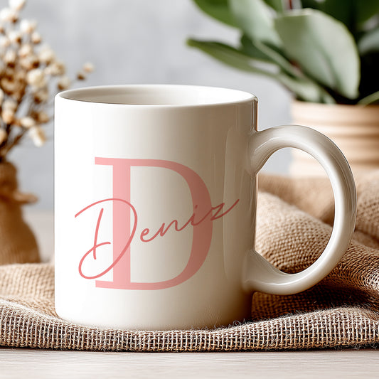 Harfli İsimli Kişiye Öze Beyazl Kupa Bardak – Şık, Minimal Tasarım Kupa Bardak