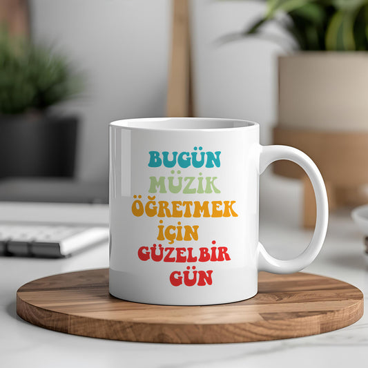 Müzik Öğretmeni Yazılı Beyaz Kupa Bardak – Öğretmenler Günü Hediyesi, Kişiye Özel Bardak