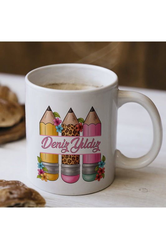 İsimli Öğretmenler Günü Tasarımlı Beyaz Kupa Bardak, Öğretmenler Günü Hediyesi, Kişiye Özel Bardak