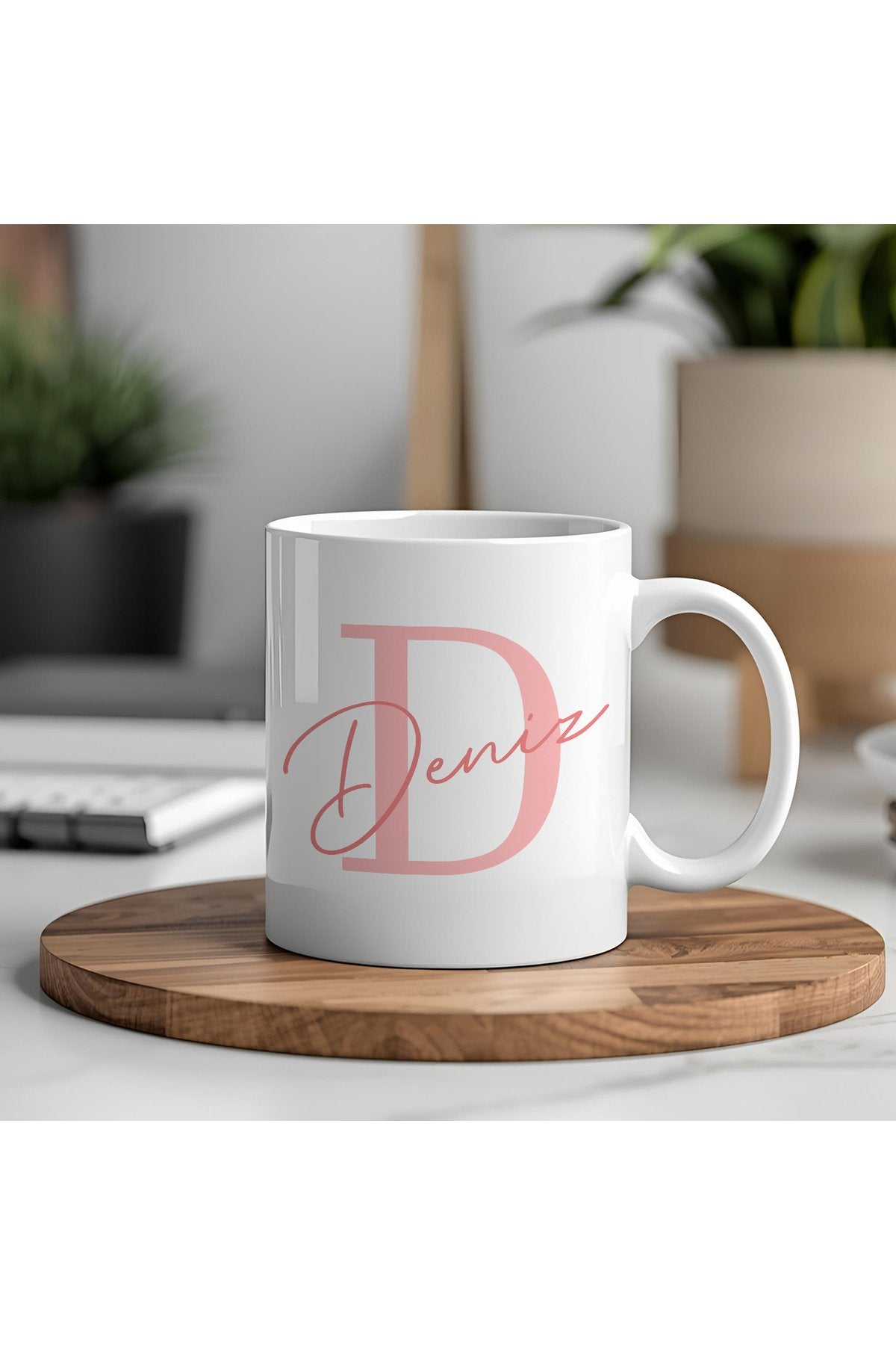 Harfli İsimli Kişiye Özel Beyaz Kupa Bardak – Şık, Minimal Tasarım Kupa Bardak