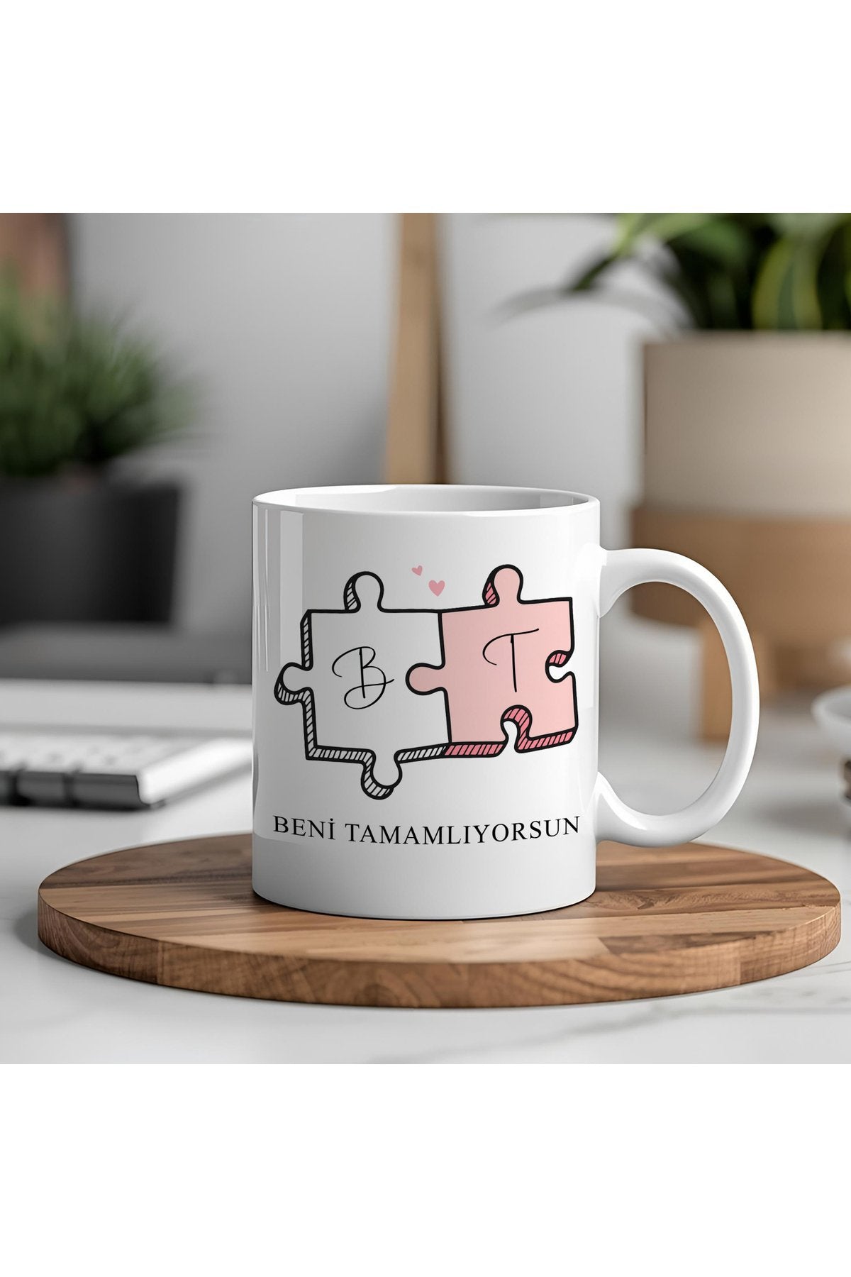Kişiye Özel Çift Kupası – Beni Tamamlıyorsun Yazılı Puzzle Tasarım Hediye