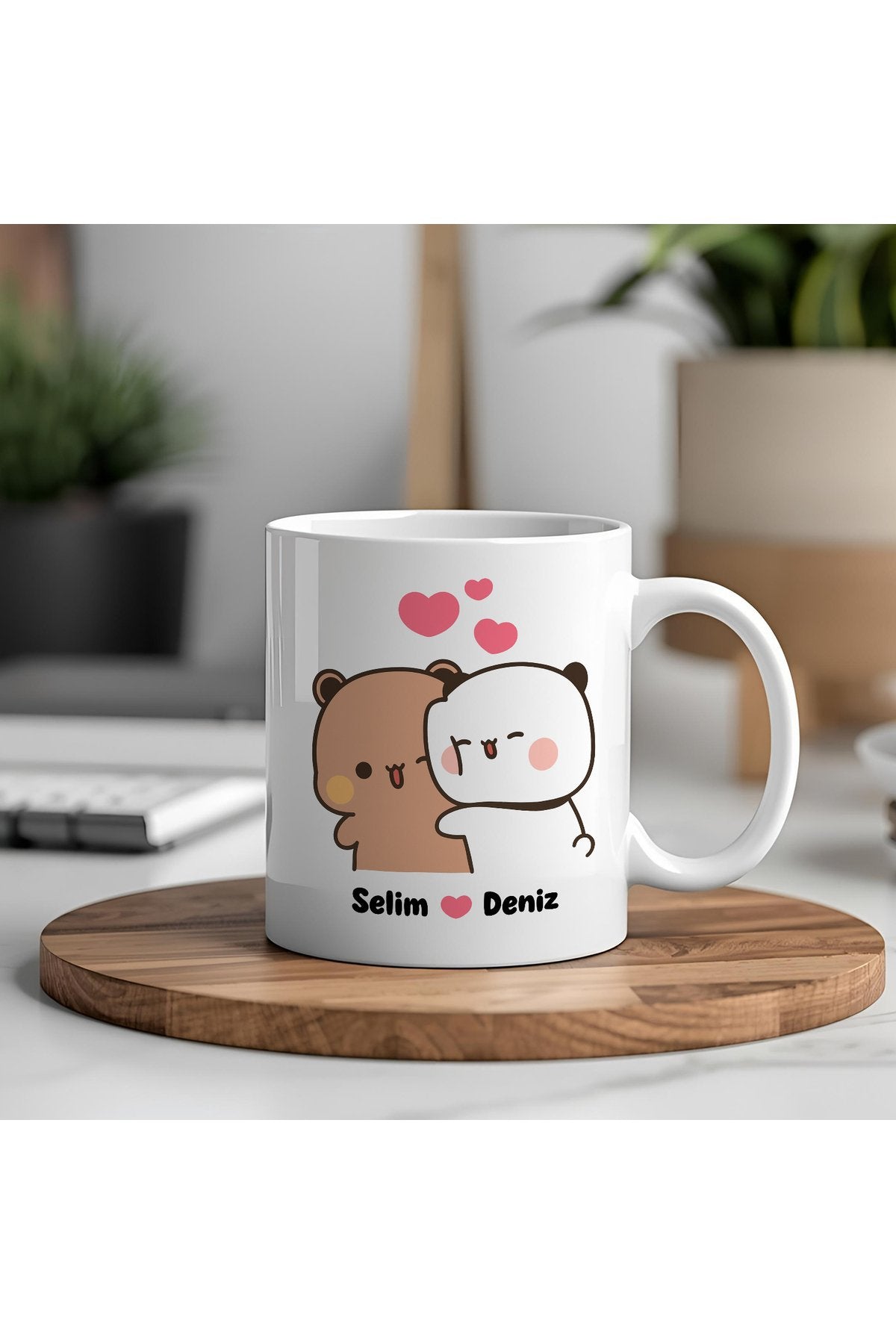 Sevgiliye Özel İsimli Kupa, Çift Kupası, Sevgiliye Hediye, Sevimli Ayıcık Tasarımlı Kupa