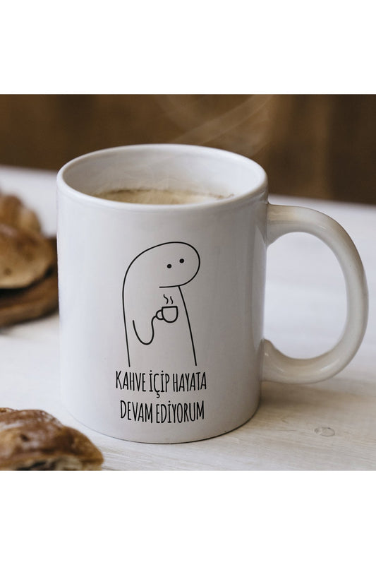 Kahve İçip Hayata Devam Ediyorum Yazılı Kupa Bardak – Komik Yazılı Bardak, Eğlenceli Kupa Bardak