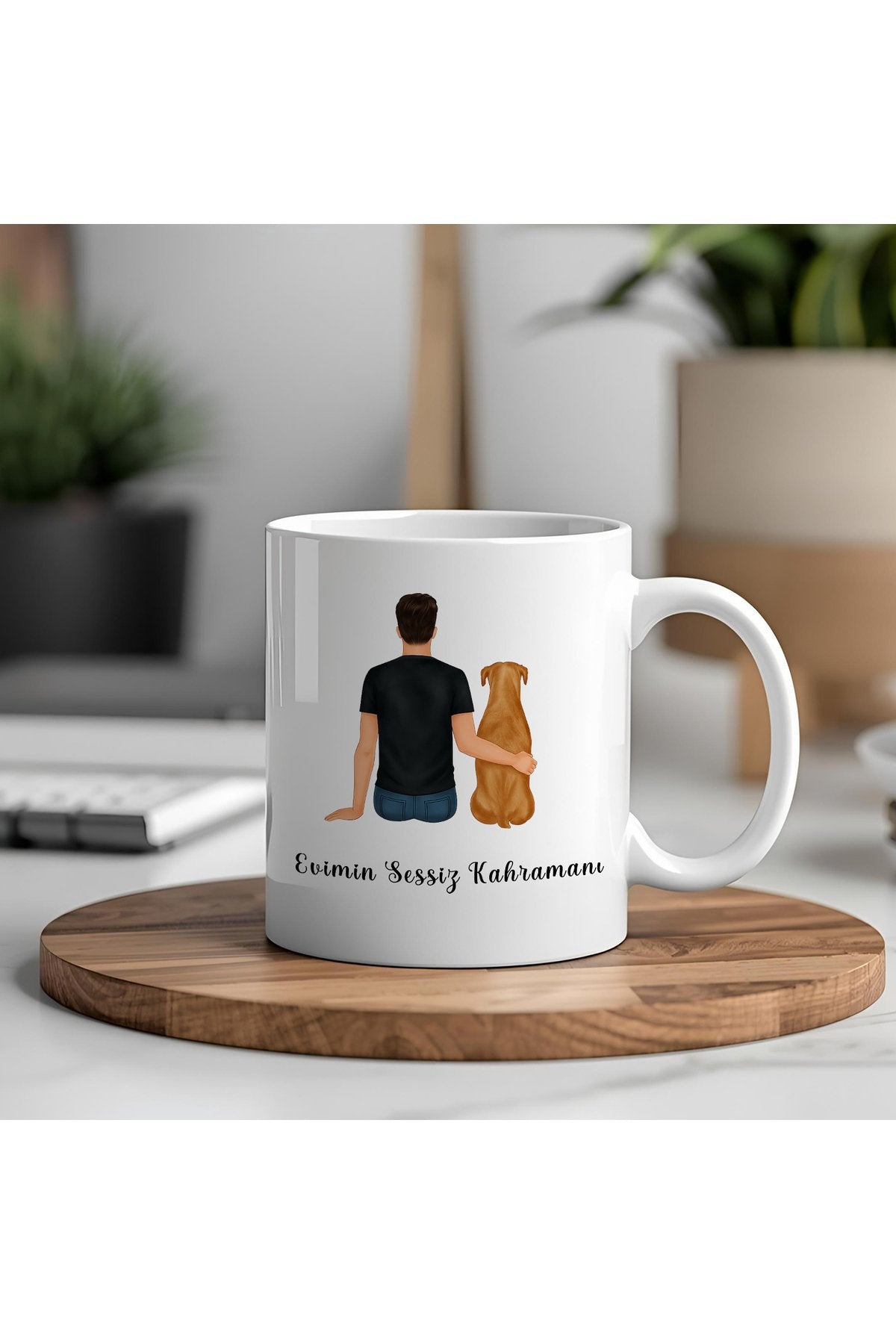 Evimin Sessiz Kahramanı – Erkek ve Köpek Temalı Kupa Hediye - Evcil Hayvan Severlere Özel Kupa