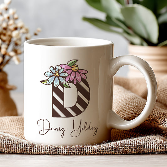 Harfli İsimli Kişiye Öze Beyazl Kupa Bardak – Şık, Minimal Tasarım Kupa Bardak