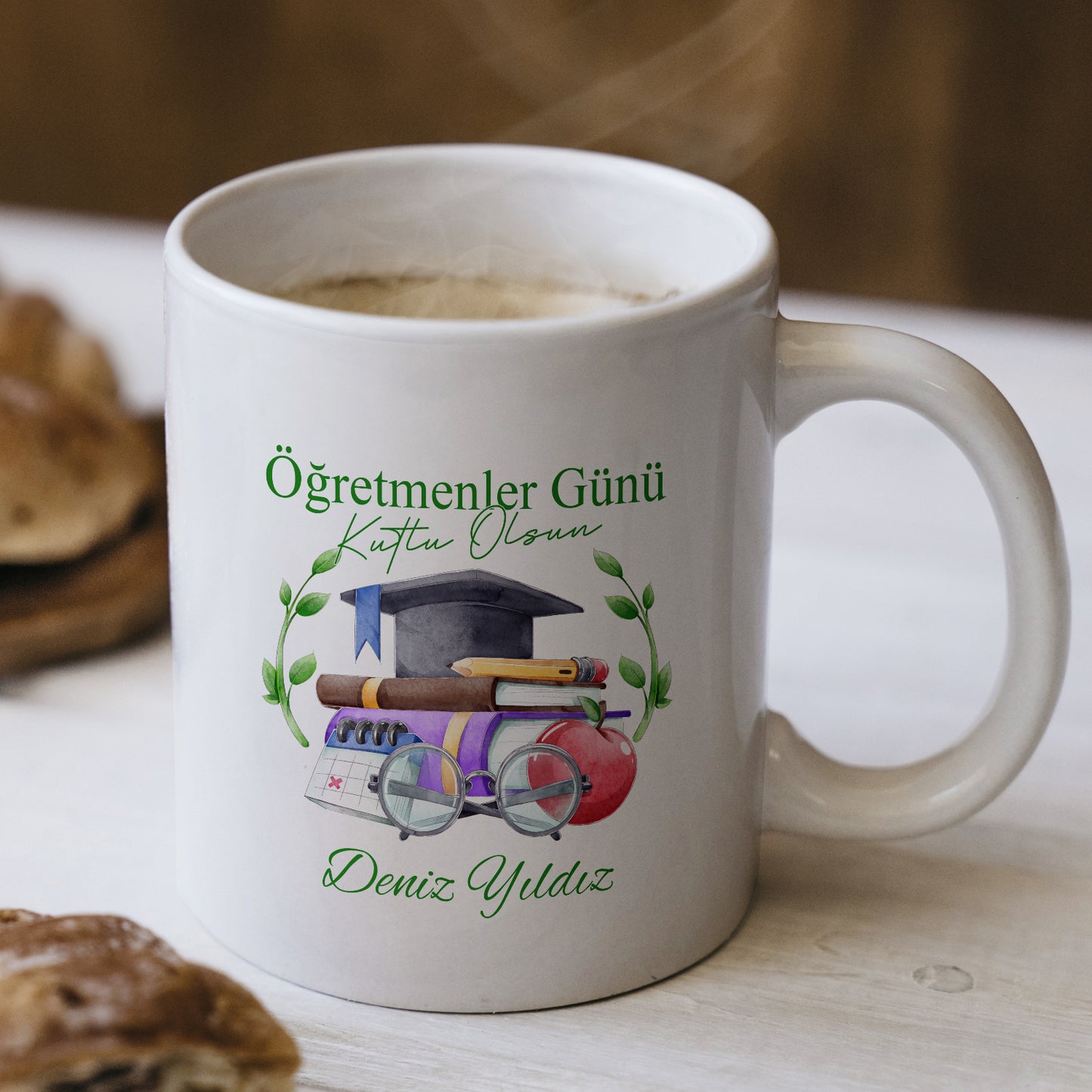 İsimli Öğretmenler Günü Tasarımlı Beyaz Kupa Bardak, Öğretmenler Günü Hediyesi, Kişiye Özel Bardak