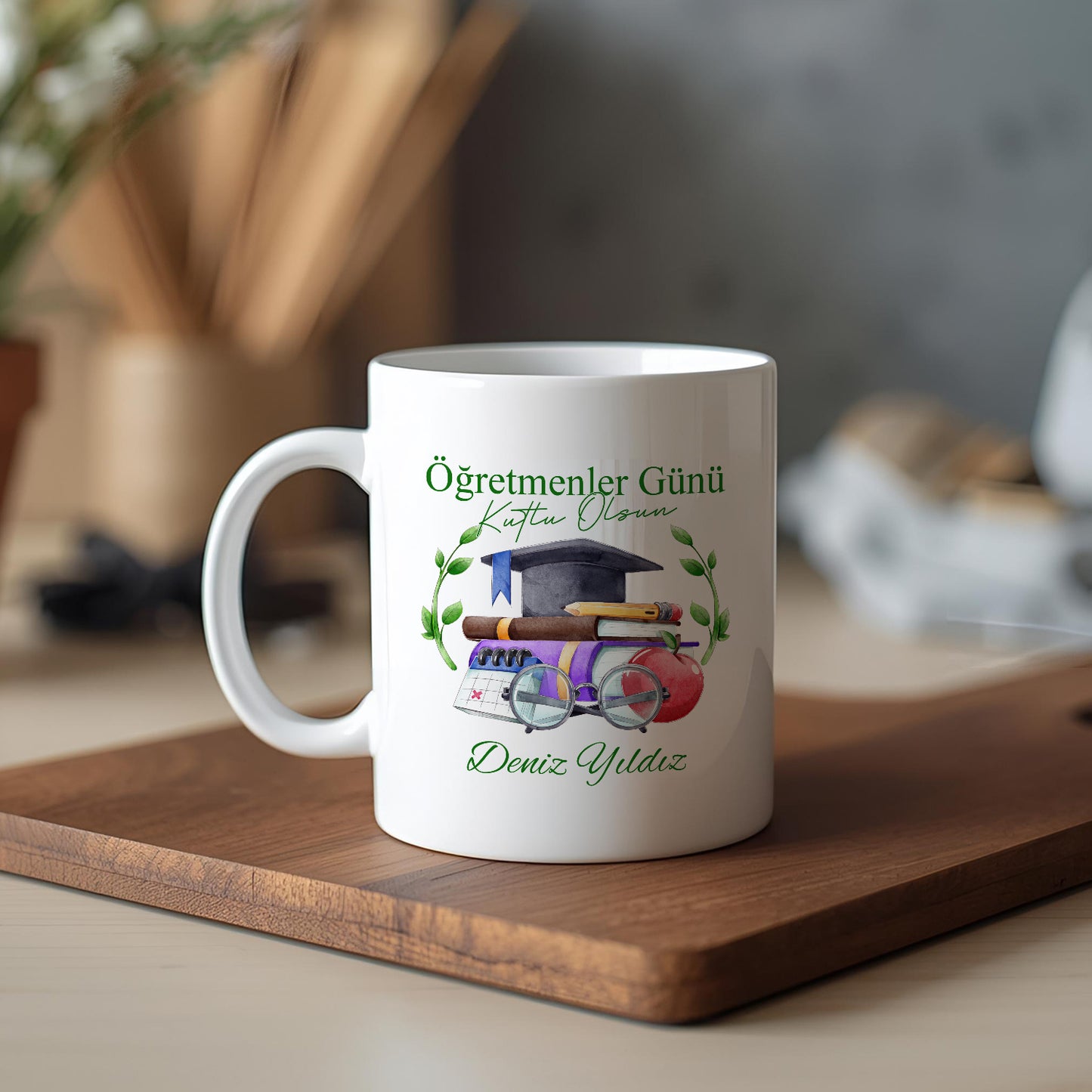 İsimli Öğretmenler Günü Tasarımlı Beyaz Kupa Bardak, Öğretmenler Günü Hediyesi, Kişiye Özel Bardak