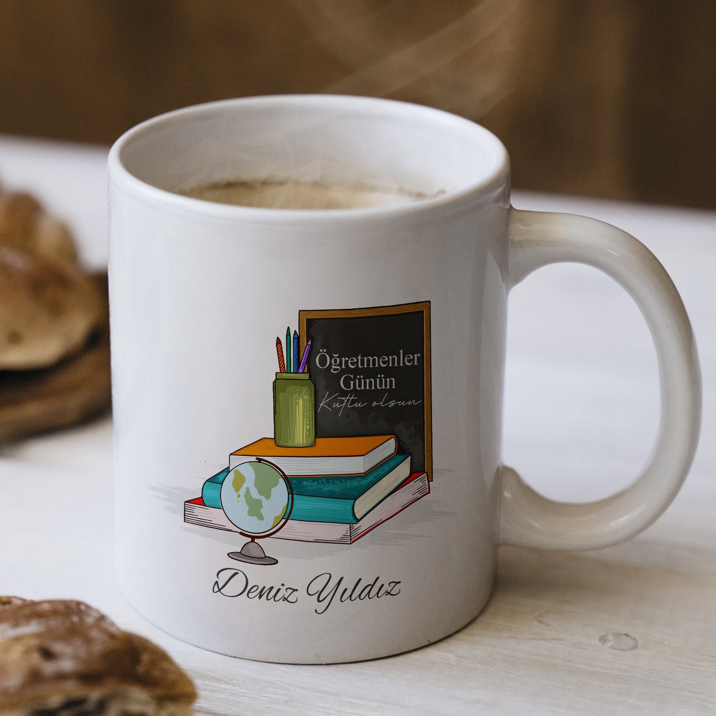 İsimli Öğretmenler Günü Tasarımlı Beyaz Kupa Bardak, Öğretmenler Günü Hediyesi, Kişiye Özel Bardak