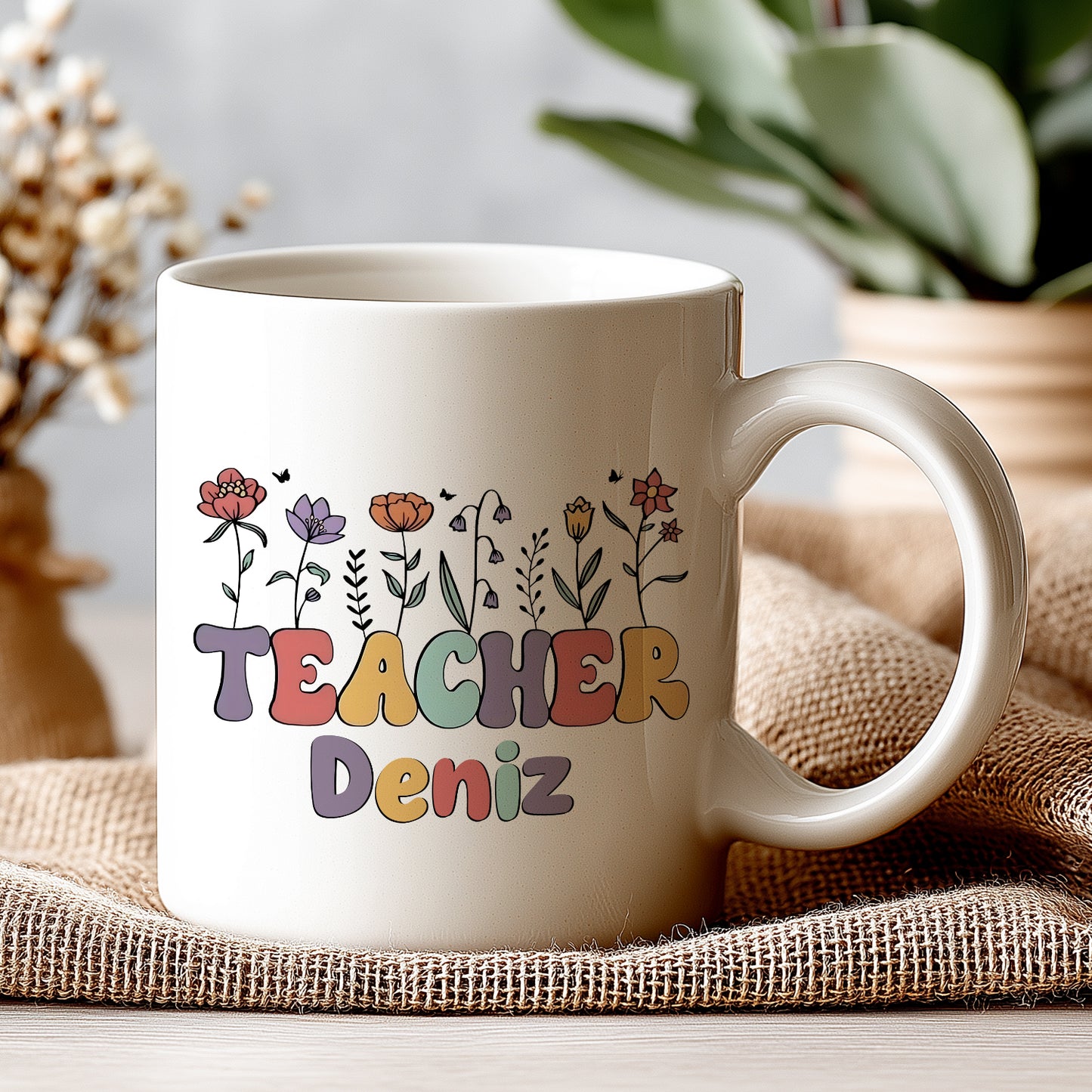 İsimli Öğretmenler Günü Tasarımlı Beyaz Kupa Bardak, Öğretmenler Günü Hediyesi, Kişiye Özel Bardak