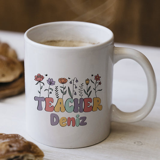 İsimli Öğretmenler Günü Tasarımlı Beyaz Kupa Bardak, Öğretmenler Günü Hediyesi, Kişiye Özel Bardak