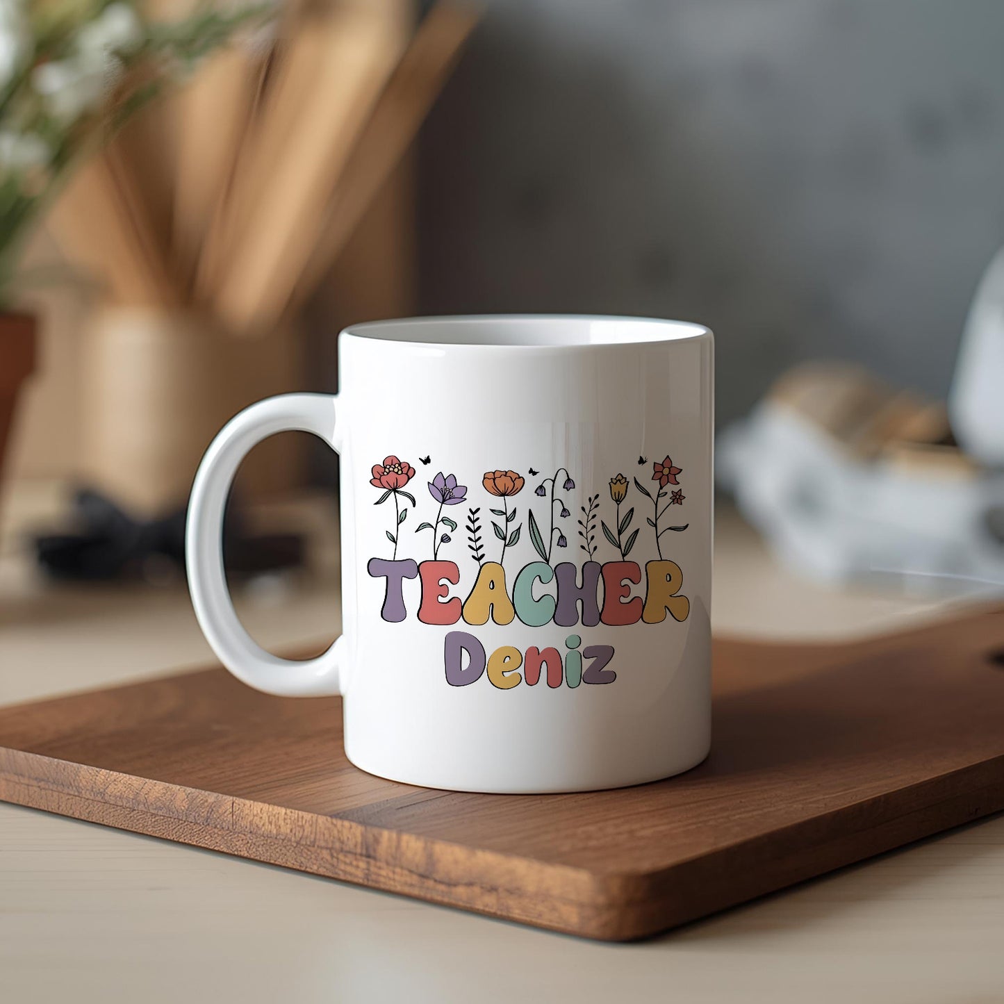 İsimli Öğretmenler Günü Tasarımlı Beyaz Kupa Bardak, Öğretmenler Günü Hediyesi, Kişiye Özel Bardak