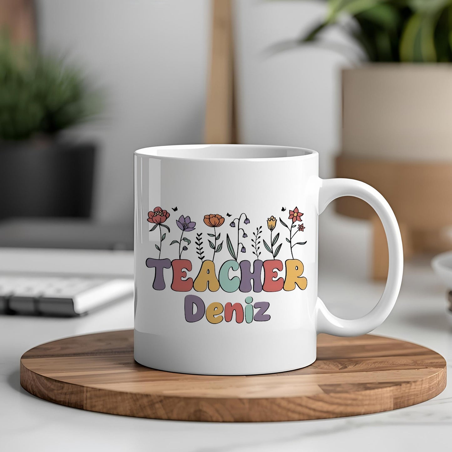 İsimli Öğretmenler Günü Tasarımlı Beyaz Kupa Bardak, Öğretmenler Günü Hediyesi, Kişiye Özel Bardak