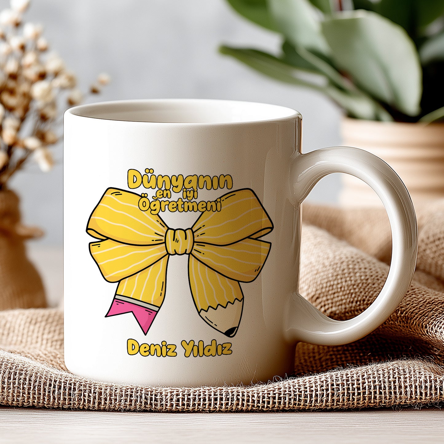 İsimli Öğretmenler Günü Tasarımlı Beyaz Kupa Bardak, Öğretmenler Günü Hediyesi, Kişiye Özel Bardak