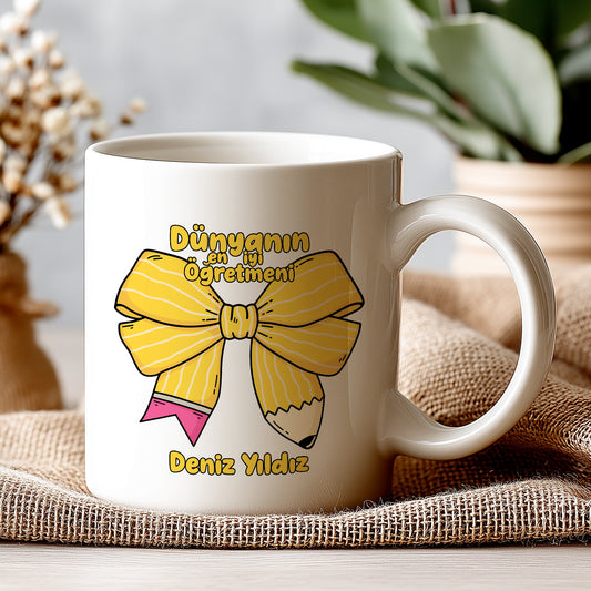 İsimli Öğretmenler Günü Tasarımlı Beyaz Kupa Bardak, Öğretmenler Günü Hediyesi, Kişiye Özel Bardak