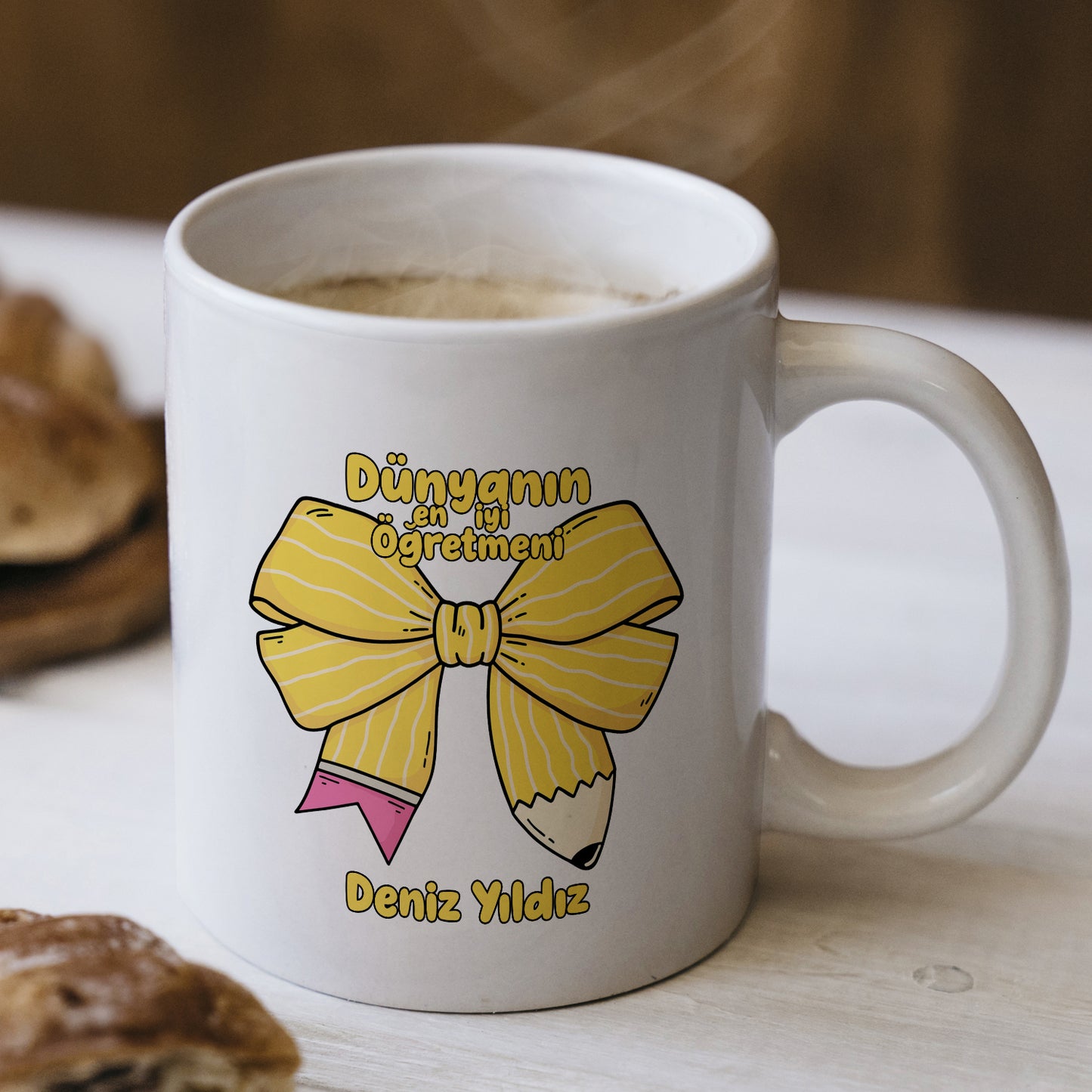 İsimli Öğretmenler Günü Tasarımlı Beyaz Kupa Bardak, Öğretmenler Günü Hediyesi, Kişiye Özel Bardak