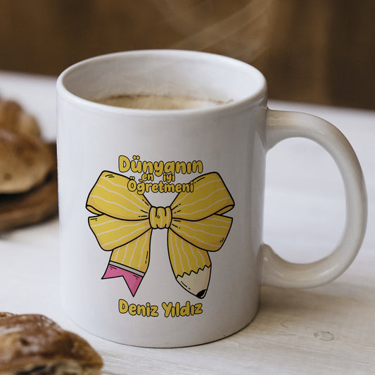 İsimli Öğretmenler Günü Tasarımlı Beyaz Kupa Bardak, Öğretmenler Günü Hediyesi, Kişiye Özel Bardak