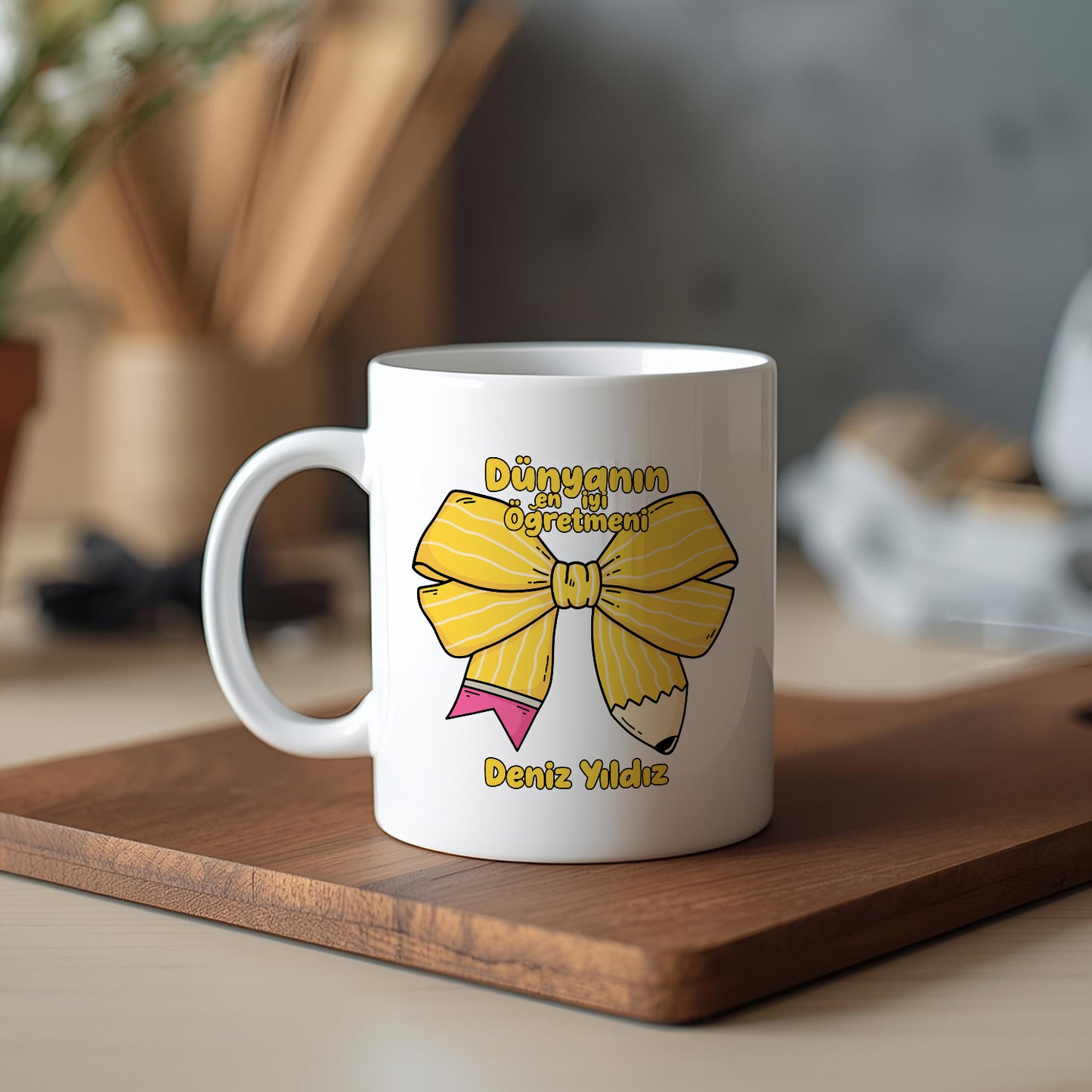 İsimli Öğretmenler Günü Tasarımlı Beyaz Kupa Bardak, Öğretmenler Günü Hediyesi, Kişiye Özel Bardak