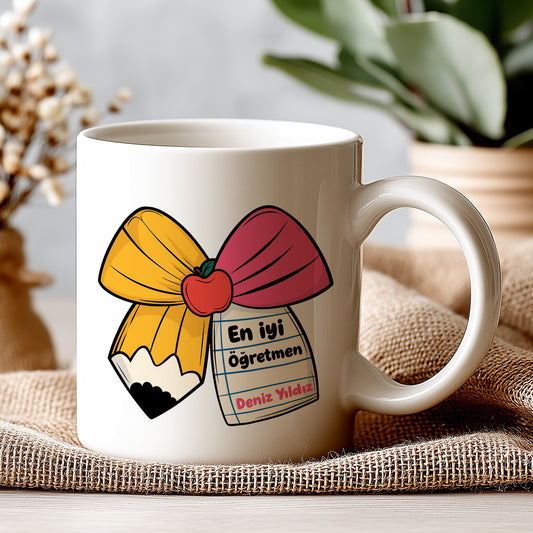 İsimli Öğretmenler Günü Tasarımlı Beyaz Kupa Bardak, Öğretmenler Günü Hediyesi, Kişiye Özel Bardak