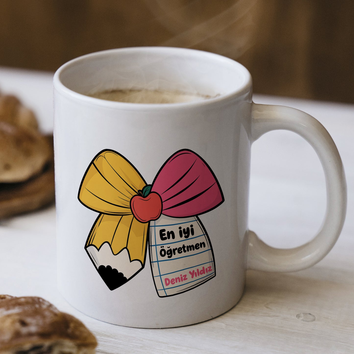İsimli Öğretmenler Günü Tasarımlı Beyaz Kupa Bardak, Öğretmenler Günü Hediyesi, Kişiye Özel Bardak