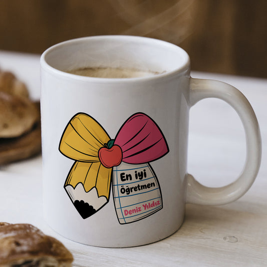 İsimli Öğretmenler Günü Tasarımlı Beyaz Kupa Bardak, Öğretmenler Günü Hediyesi, Kişiye Özel Bardak