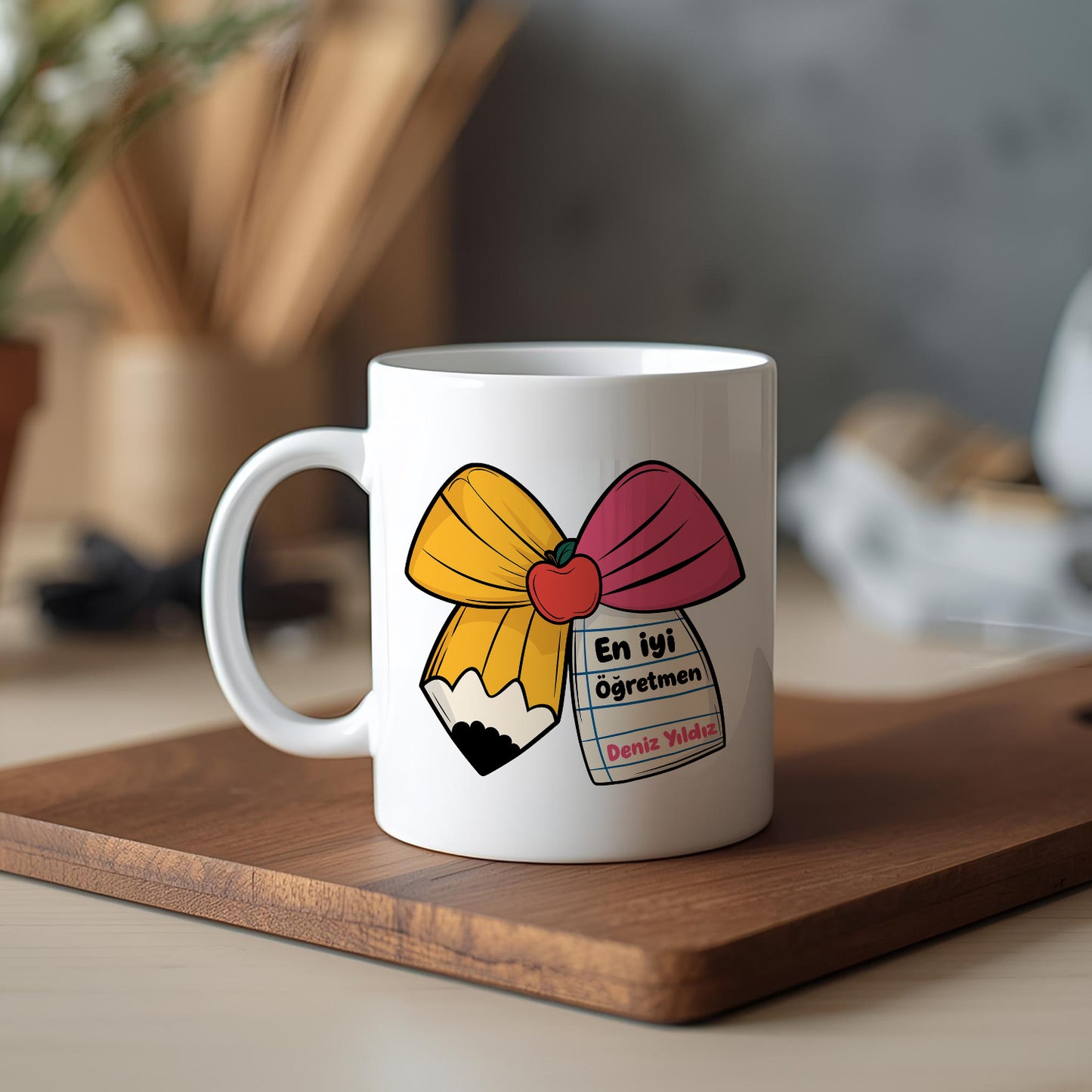 İsimli Öğretmenler Günü Tasarımlı Beyaz Kupa Bardak, Öğretmenler Günü Hediyesi, Kişiye Özel Bardak