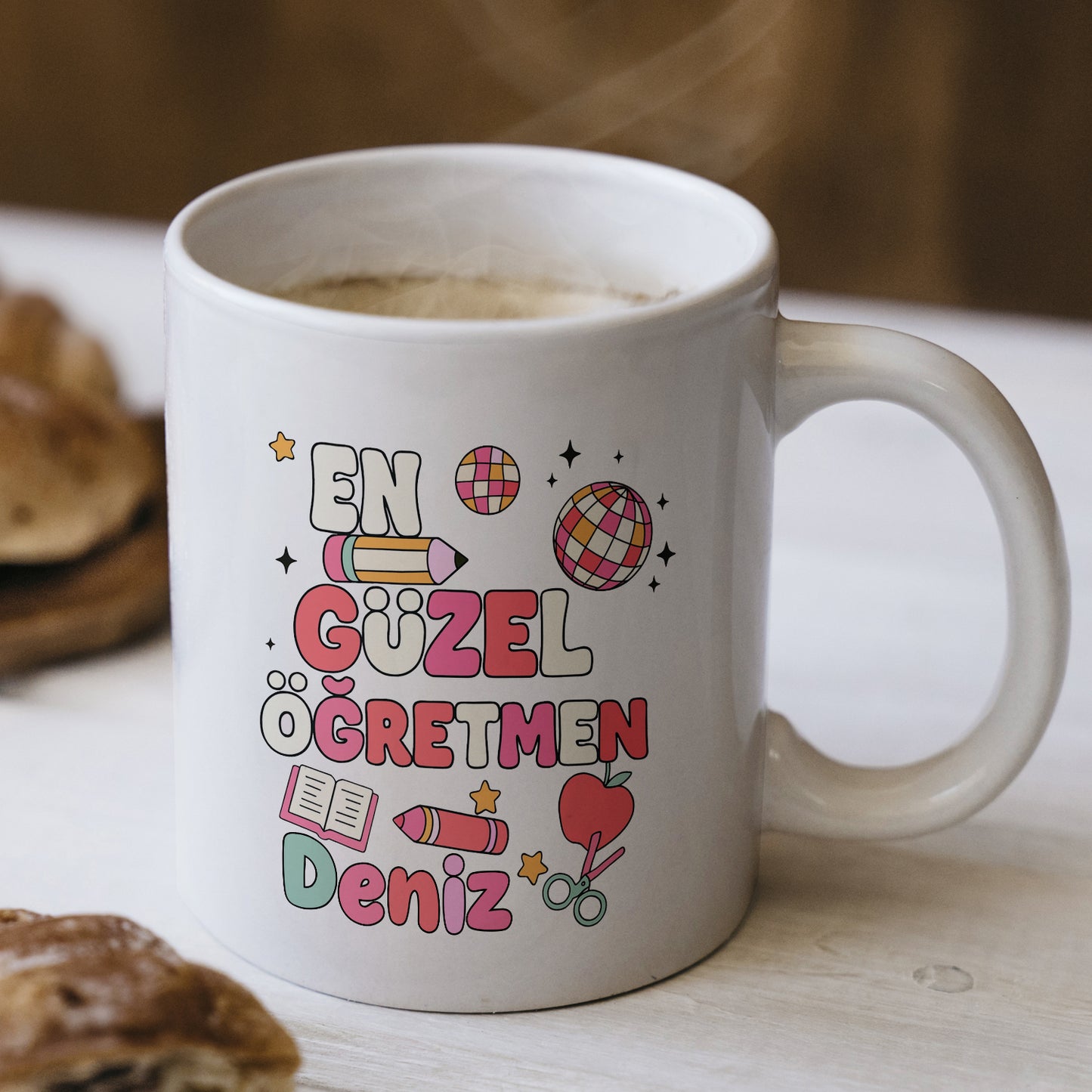 İsimli Öğretmenler Günü Tasarımlı Beyaz Kupa Bardak, Öğretmenler Günü Hediyesi, Kişiye Özel Bardak