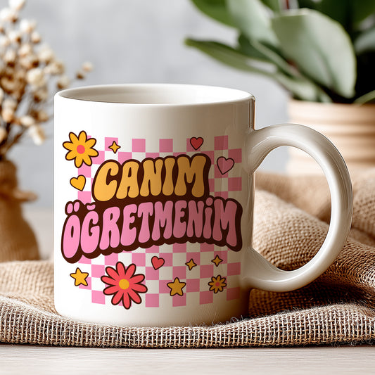 Canım Öğretmenim Yazılı Beyaz Kupa Bardak – Öğretmenler Günü Hediyesi, Kişiye Özel Bardak