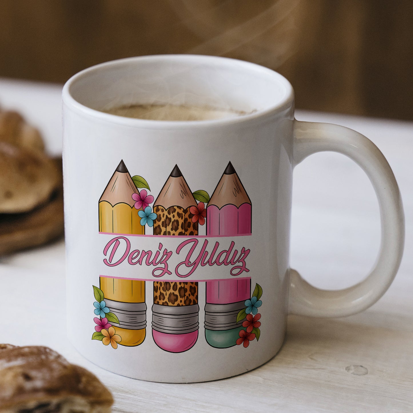 İsimli Öğretmenler Günü Tasarımlı Beyaz Kupa Bardak, Öğretmenler Günü Hediyesi, Kişiye Özel Bardak