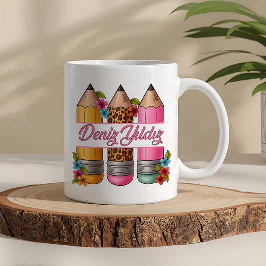 İsimli Öğretmenler Günü Tasarımlı Beyaz Kupa Bardak, Öğretmenler Günü Hediyesi, Kişiye Özel Bardak