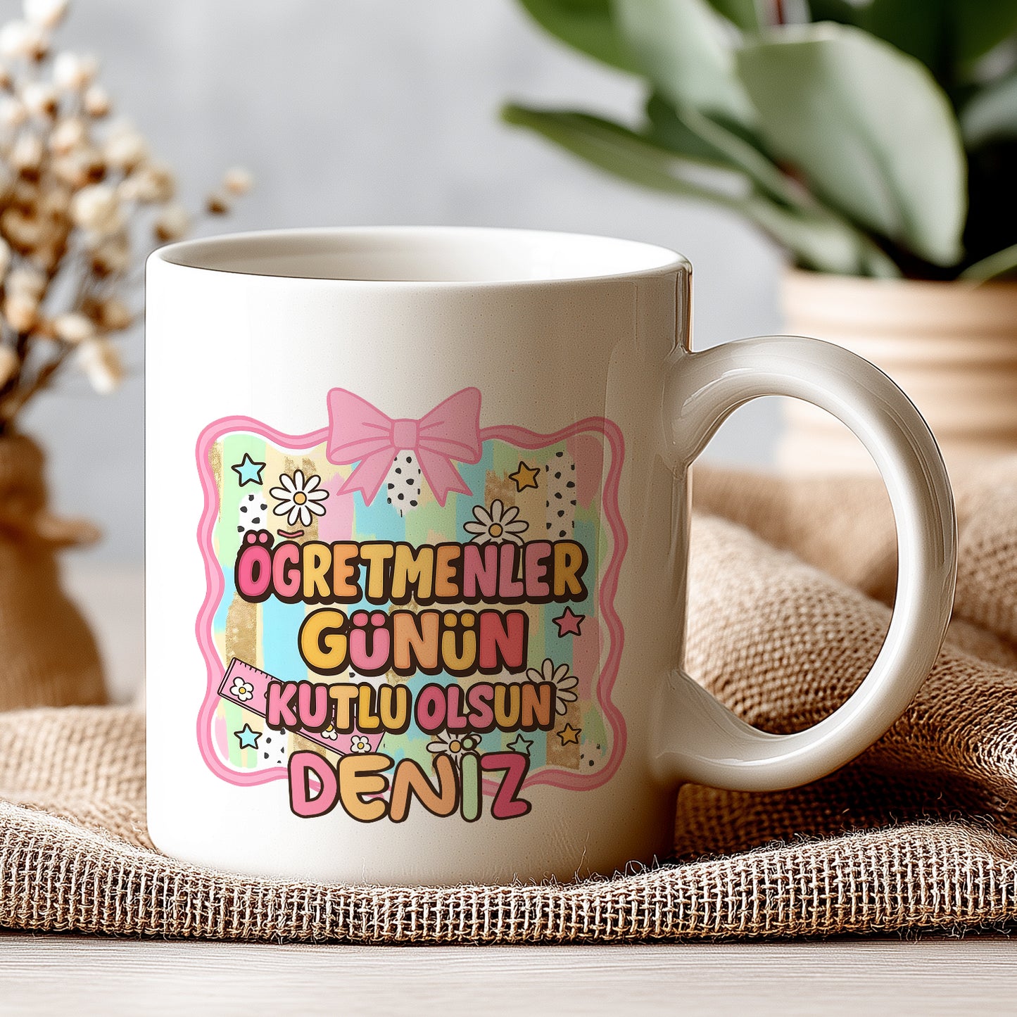 İsimli Öğretmenler Günü Tasarımlı Beyaz Kupa Bardak, Öğretmenler Günü Hediyesi, Kişiye Özel Bardak