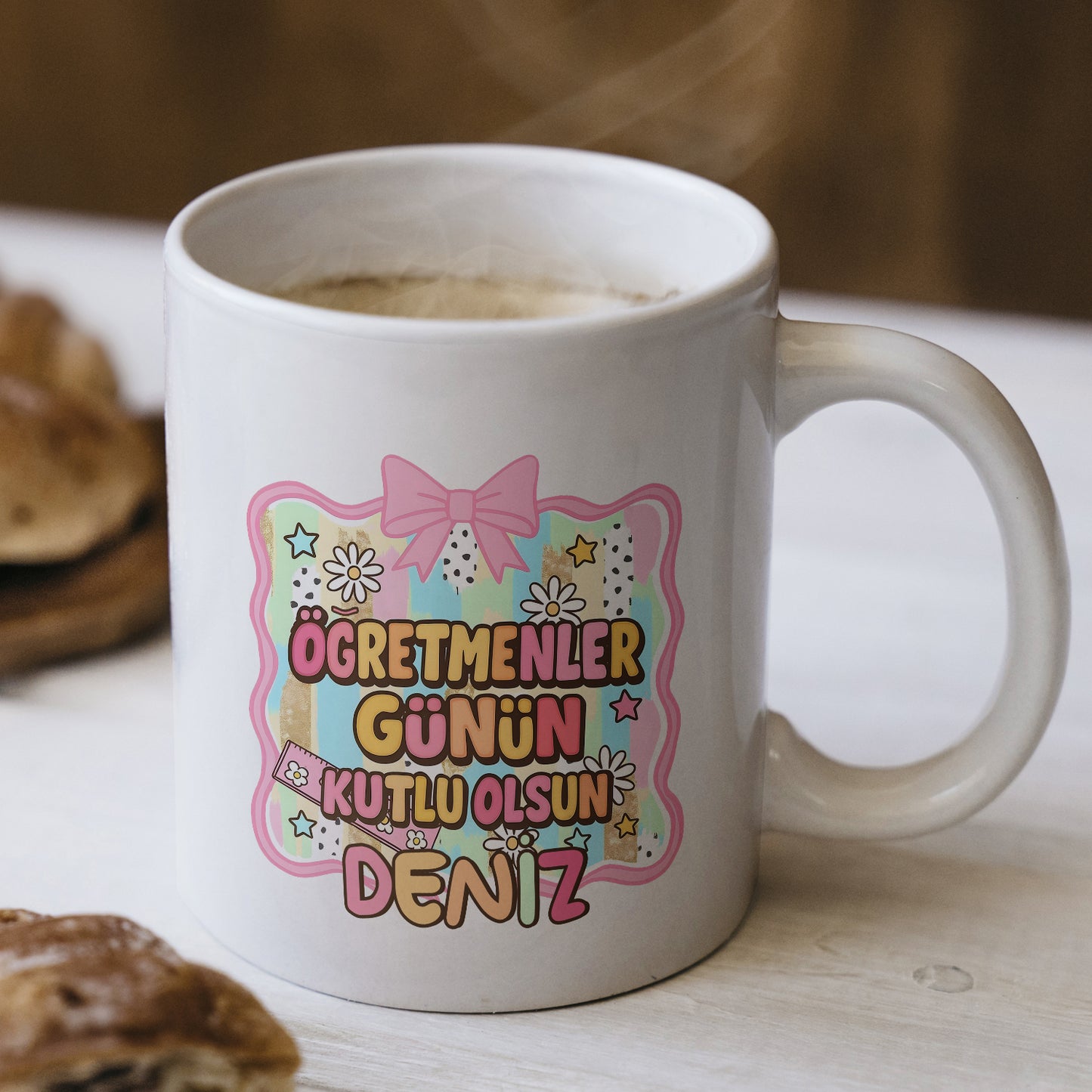 İsimli Öğretmenler Günü Tasarımlı Beyaz Kupa Bardak, Öğretmenler Günü Hediyesi, Kişiye Özel Bardak