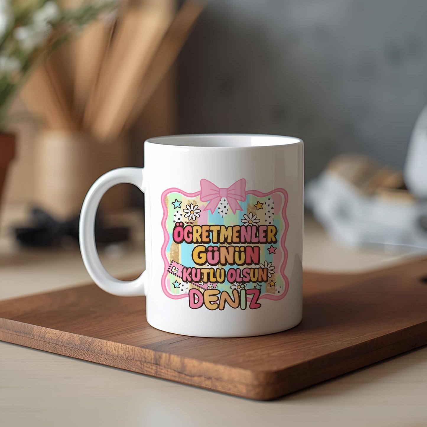 İsimli Öğretmenler Günü Tasarımlı Beyaz Kupa Bardak, Öğretmenler Günü Hediyesi, Kişiye Özel Bardak