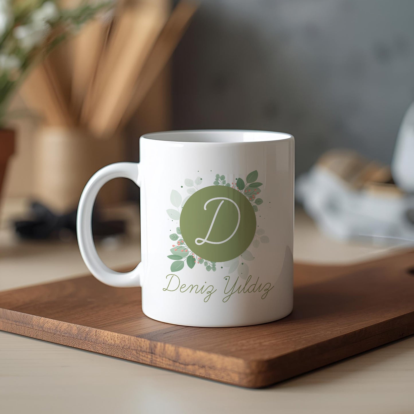 Harfli İsimli Kişiye Öze Beyazl Kupa Bardak – Şık, Minimal Tasarım Kupa Bardak