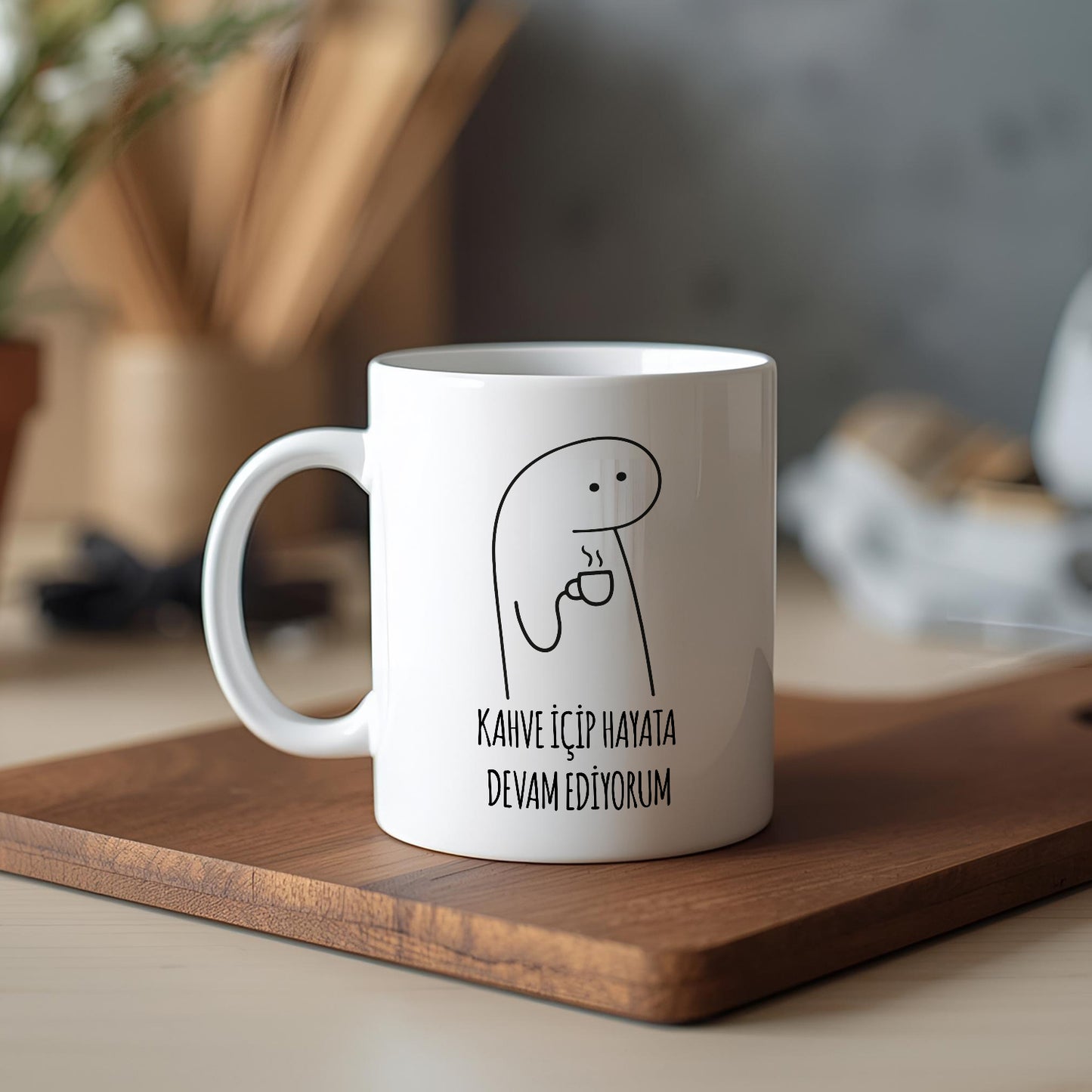 Kahve İçip Hayata Devam Ediyorum Yazılı Kupa Bardak – Komik Yazılı Bardak, Eğlenceli Kupa Bardak