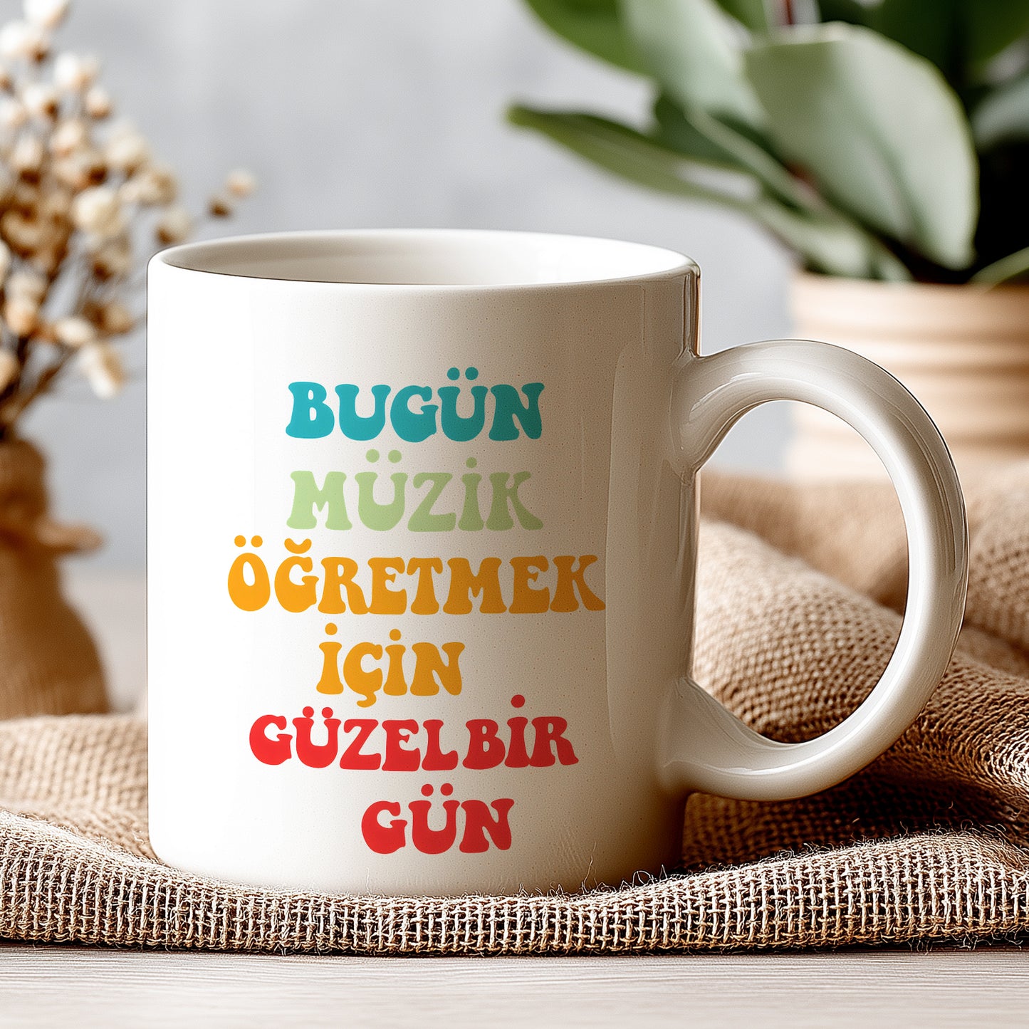 Müzik Öğretmeni Yazılı Beyaz Kupa Bardak – Öğretmenler Günü Hediyesi, Kişiye Özel Bardak