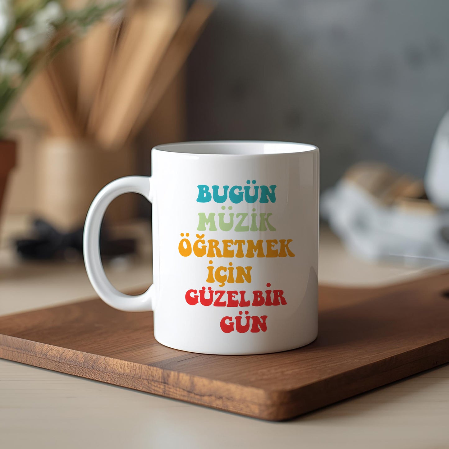 Müzik Öğretmeni Yazılı Beyaz Kupa Bardak – Öğretmenler Günü Hediyesi, Kişiye Özel Bardak