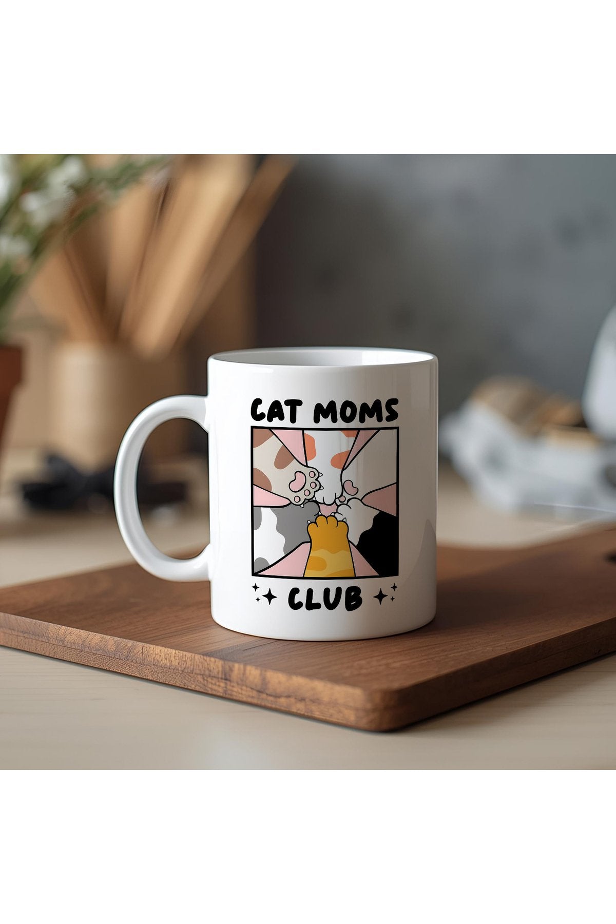 Cat Moms Club Kupa – Kedi Annelerine Özel Sevimli Tasarım – Kedisever Hediye Kupa
