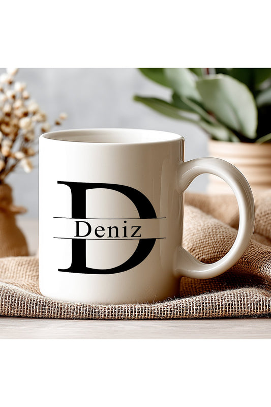 Harfli İsimli Kişiye Öze Beyazl Kupa Bardak – Şık, Minimal Tasarım Kupa Bardak