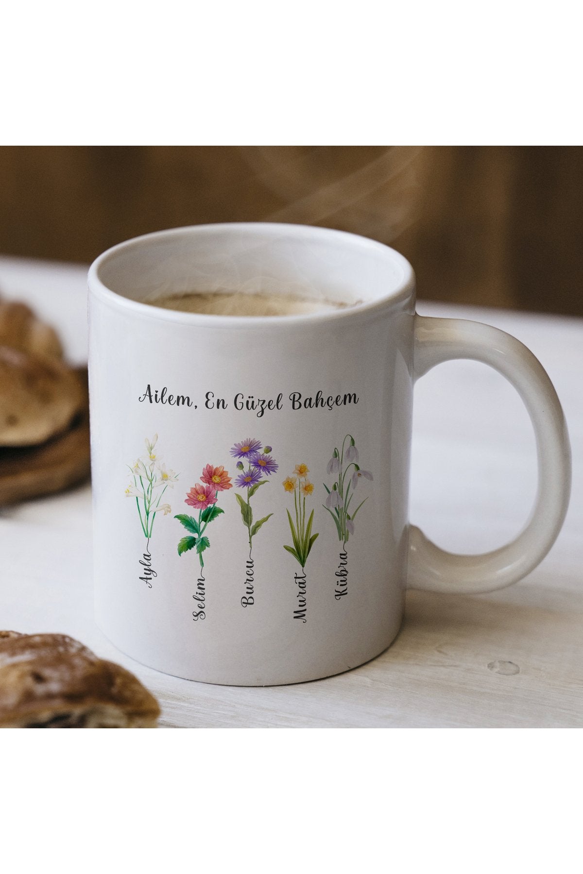 Ailem En Güzel Bahçem Kişiye Özel İsimli Çiçek Kupa – Anneye, Babaya, Aile Hediyesi