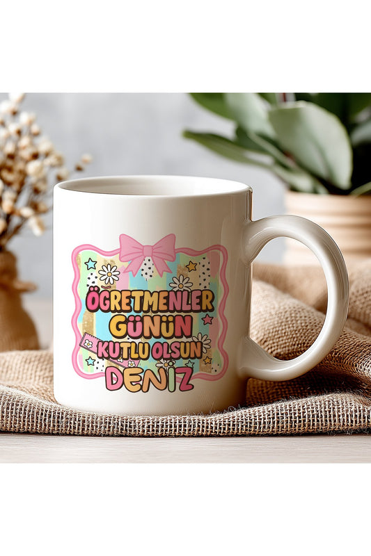 İsimli Öğretmenler Günü Tasarımlı Beyaz Kupa Bardak, Öğretmenler Günü Hediyesi, Kişiye Özel Bardak