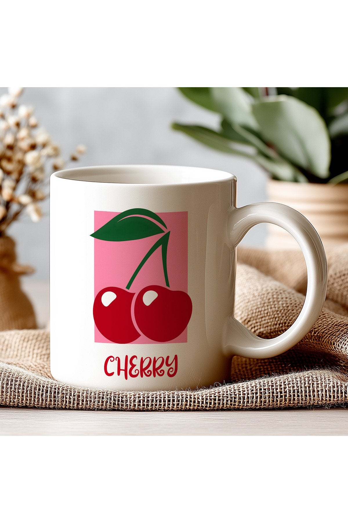 Cherry Kupa – Kiraz Temalı Minimal Tasarım – Renkli Estetik Hediye Kupa