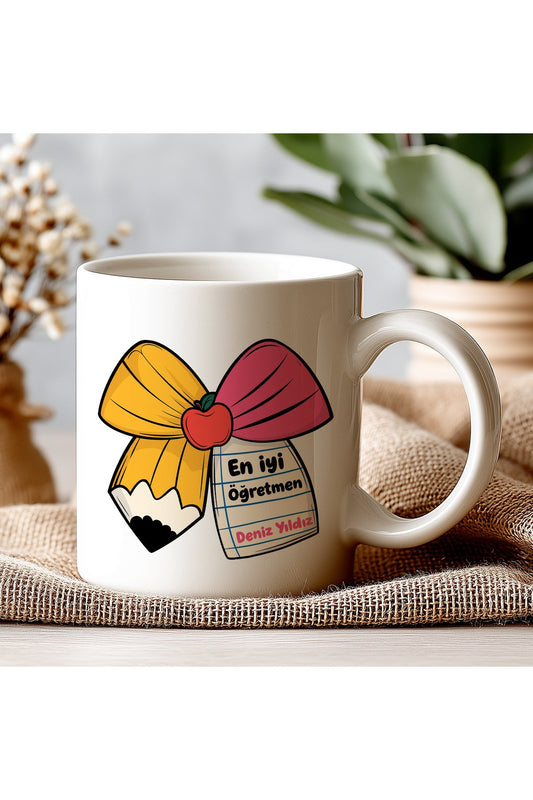 İsimli Öğretmenler Günü Tasarımlı Beyaz Kupa Bardak, Öğretmenler Günü Hediyesi, Kişiye Özel Bardak
