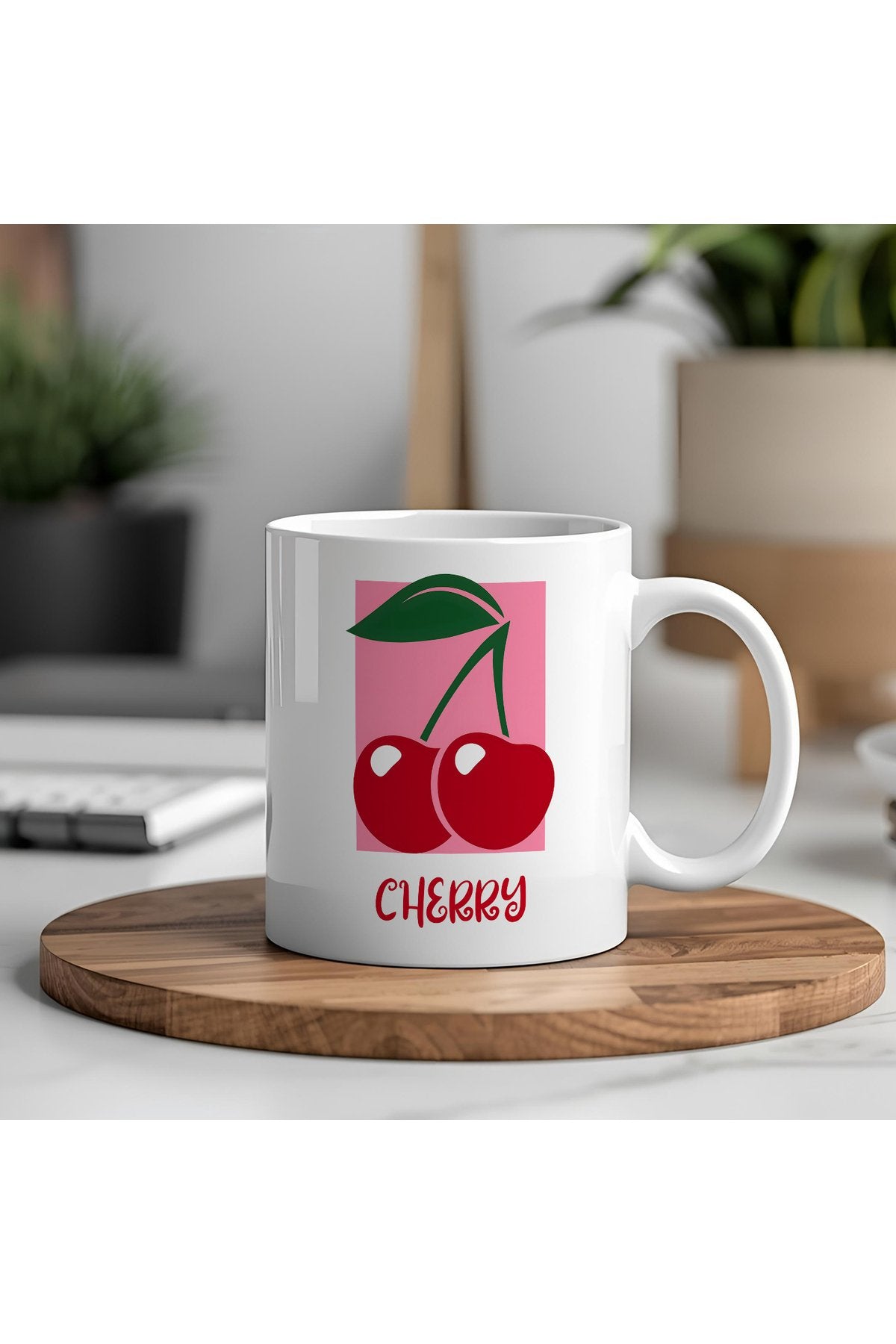 Cherry Kupa – Kiraz Temalı Minimal Tasarım – Renkli Estetik Hediye Kupa